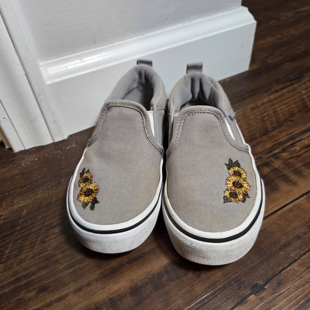Vans Gray Kids Sneakers with Sunflower Embroidery